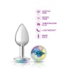 Clear Iridescent Round Gem Silver Metal Plug - Sm
