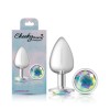 Clear Iridescent Round Gem Silver Metal Plug - Lg