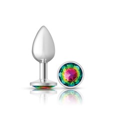 Rainbow Round Gem Silver Metal Plug - Sm Rainbow Round Gem Silver Metal Plug - Sm