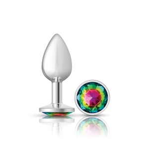 Rainbow Round Gem Silver Metal Plug - Sm Rainbow Round Gem Silver Metal Plug - Sm