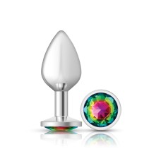 Rainbow Round Gem Silver Metal Plug - Md Rainbow Round Gem Silver Metal Plug - Md