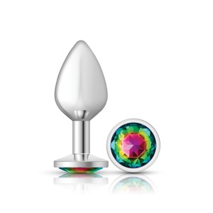 Rainbow Round Gem Silver Metal Plug - Md Rainbow Round Gem Silver Metal Plug - Md