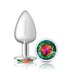 Rainbow Round Gem Silver Metal Plug - Lg Rainbow Round Gem Silver Metal Plug - Lg