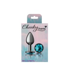 Teal Round Gem Gunmetal Metal Plug - Sm