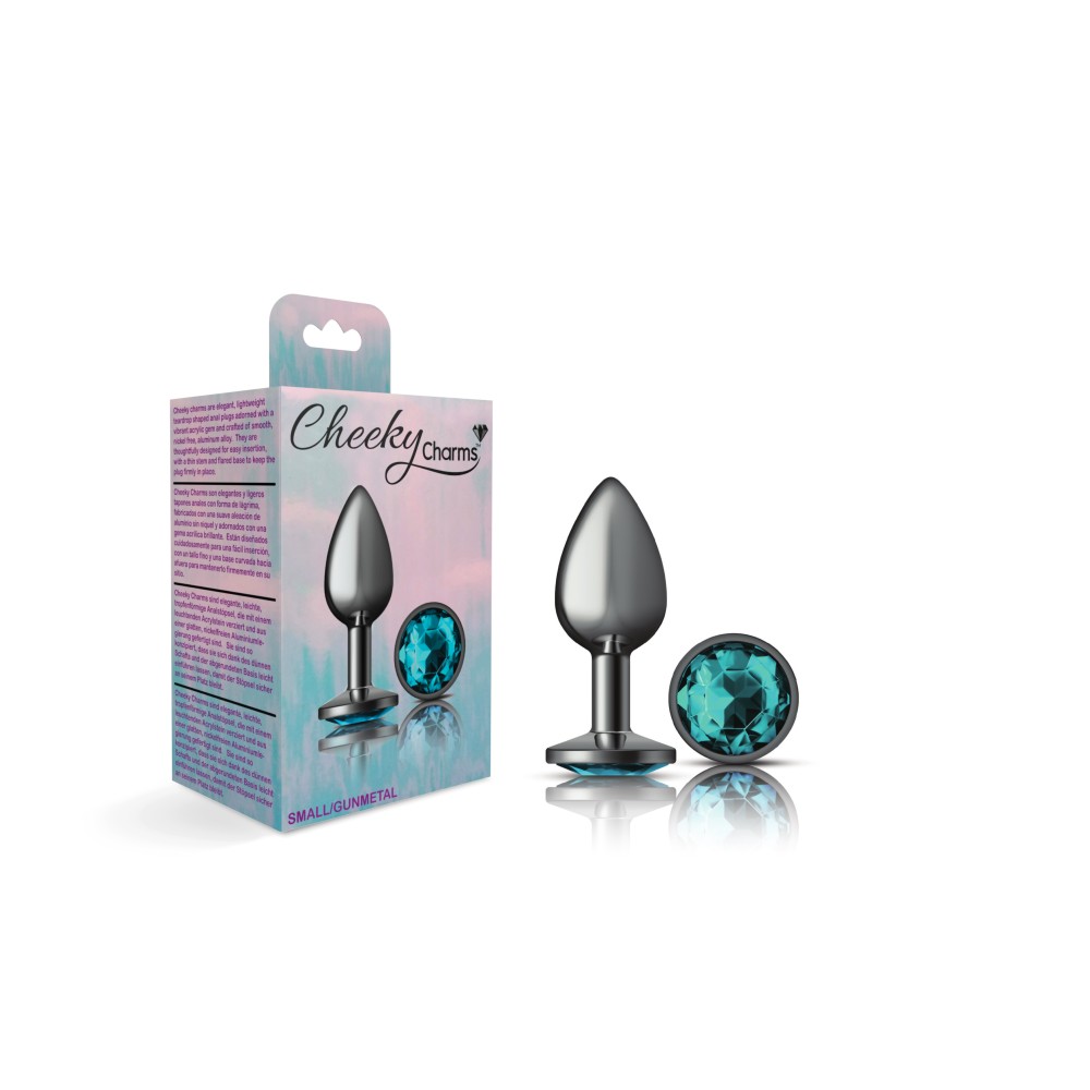 Teal Round Gem Gunmetal Metal Plug - Sm