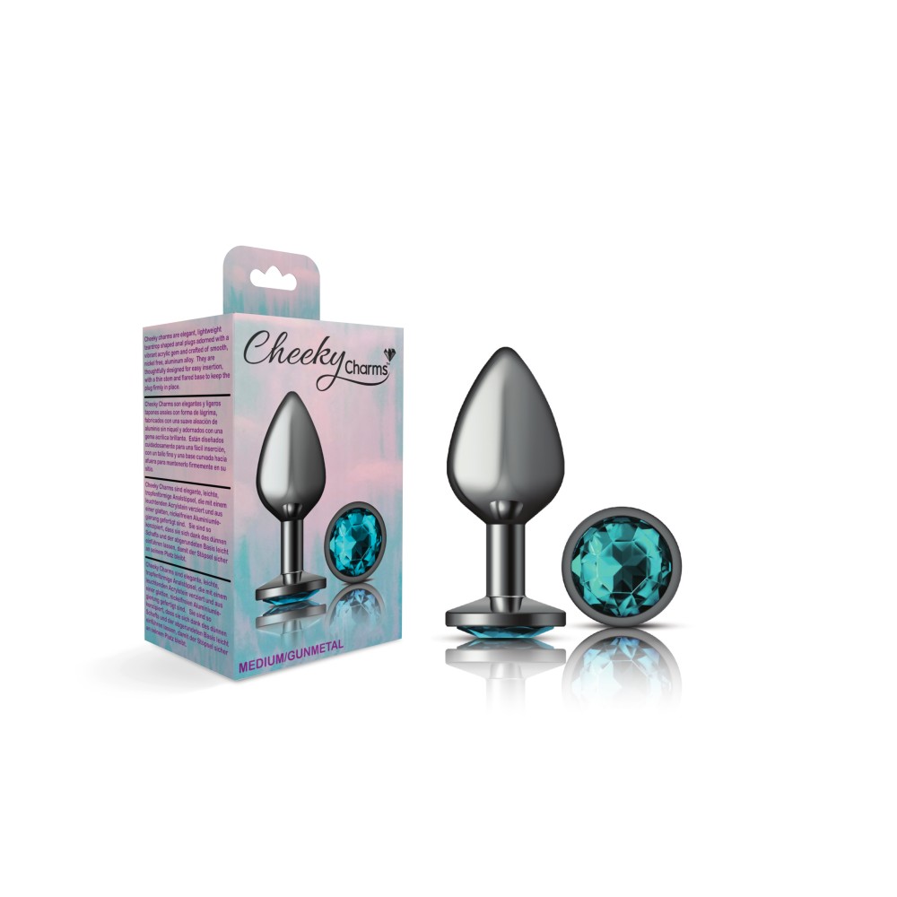 Teal Round Gem Gunmetal Metal Plug - Md