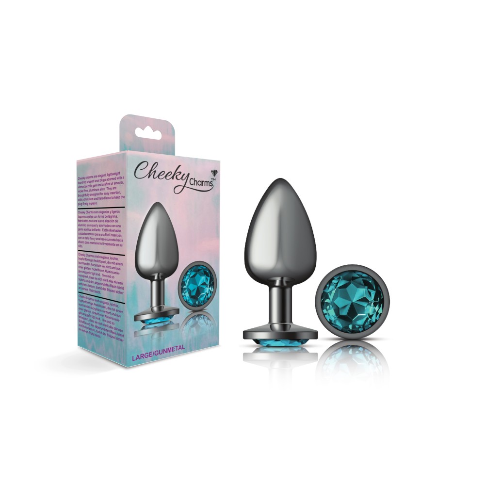 Teal Round Gem Gunmetal Metal Plug - Lg