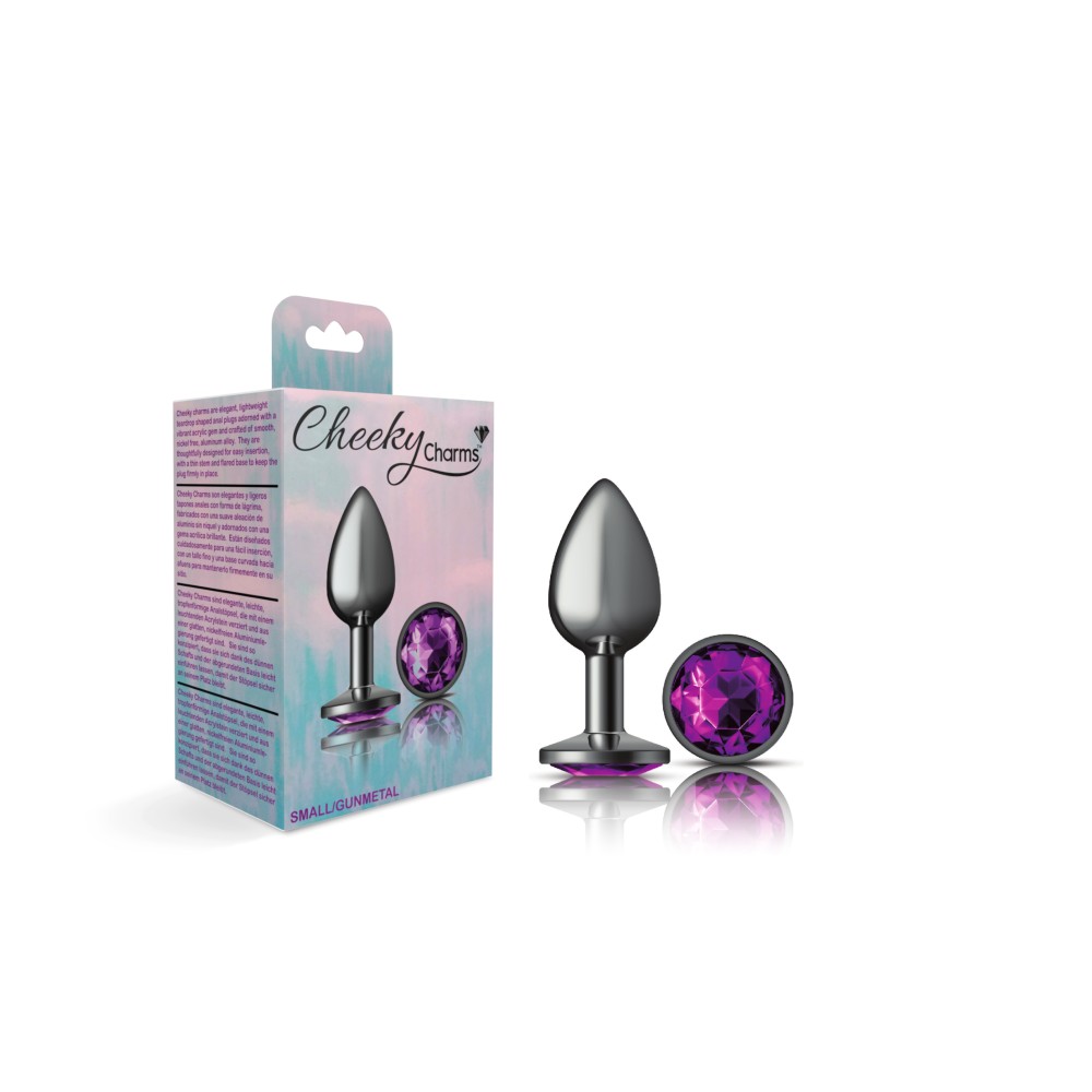 Purple Round Gem Gunmetal Metal Plug - Sm