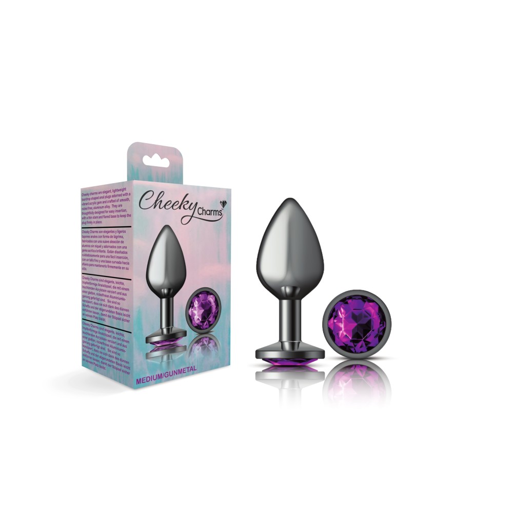 Purple Round Gem Gunmetal Metal Plug - Md