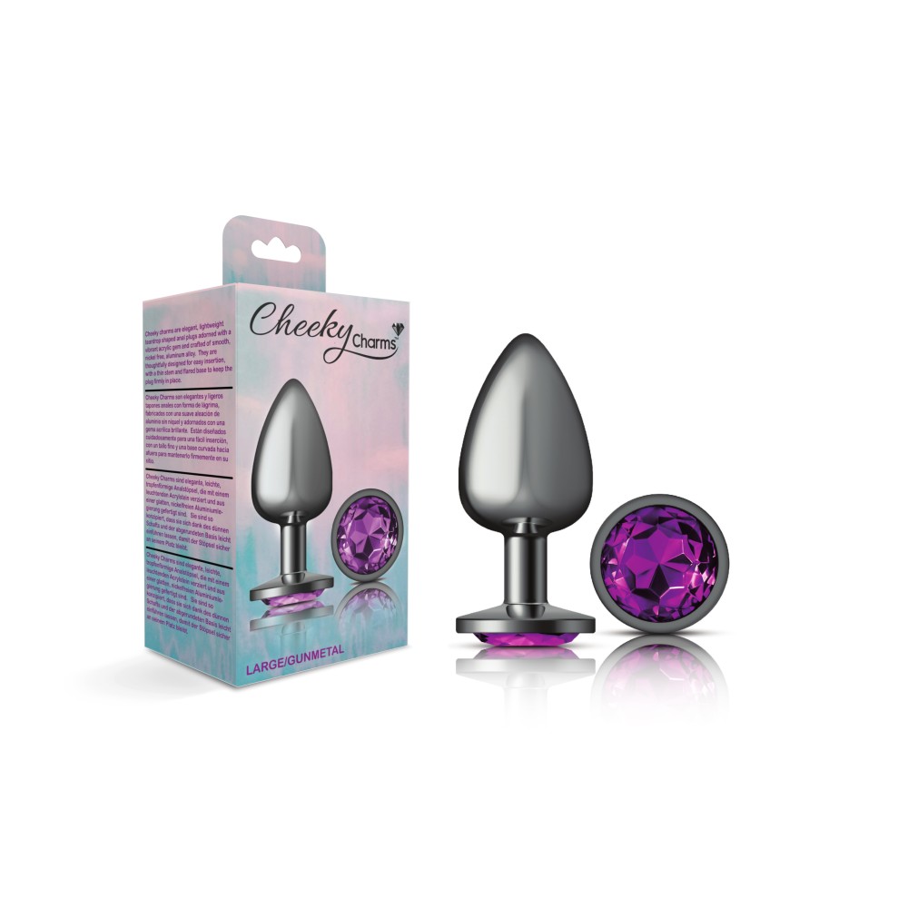 Purple Round Gem Gunmetal Metal Plug - Lg