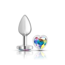 Clear Iridescent Heart Gem Silver Metal Plug - Sm Clear Iridescent Heart Gem Silver Metal Plug - Sm