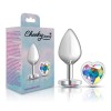 Clear Iridescent Heart Gem Silver Metal Plug - Md