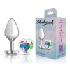 Clear Iridescent Heart Gem Silver Metal Plug - Md