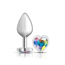 Clear Iridescent Heart Gem Silver Metal Plug - Md Clear Iridescent Heart Gem Silver Metal Plug - Md