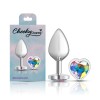 Clear Iridescent Heart Gem Silver Metal Plug - Md