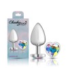 Clear Iridescent Heart Gem Silver Metal Plug - Lg