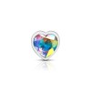 Clear Iridescent Heart Gem Silver Metal Plug - Lg