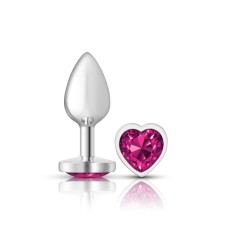 Bright Pink Heart Gem Silver Metal Plug - Sm Bright Pink Heart Gem Silver Metal Plug - Sm
