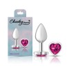 Bright Pink Heart Gem Silver Metal Plug - Sm