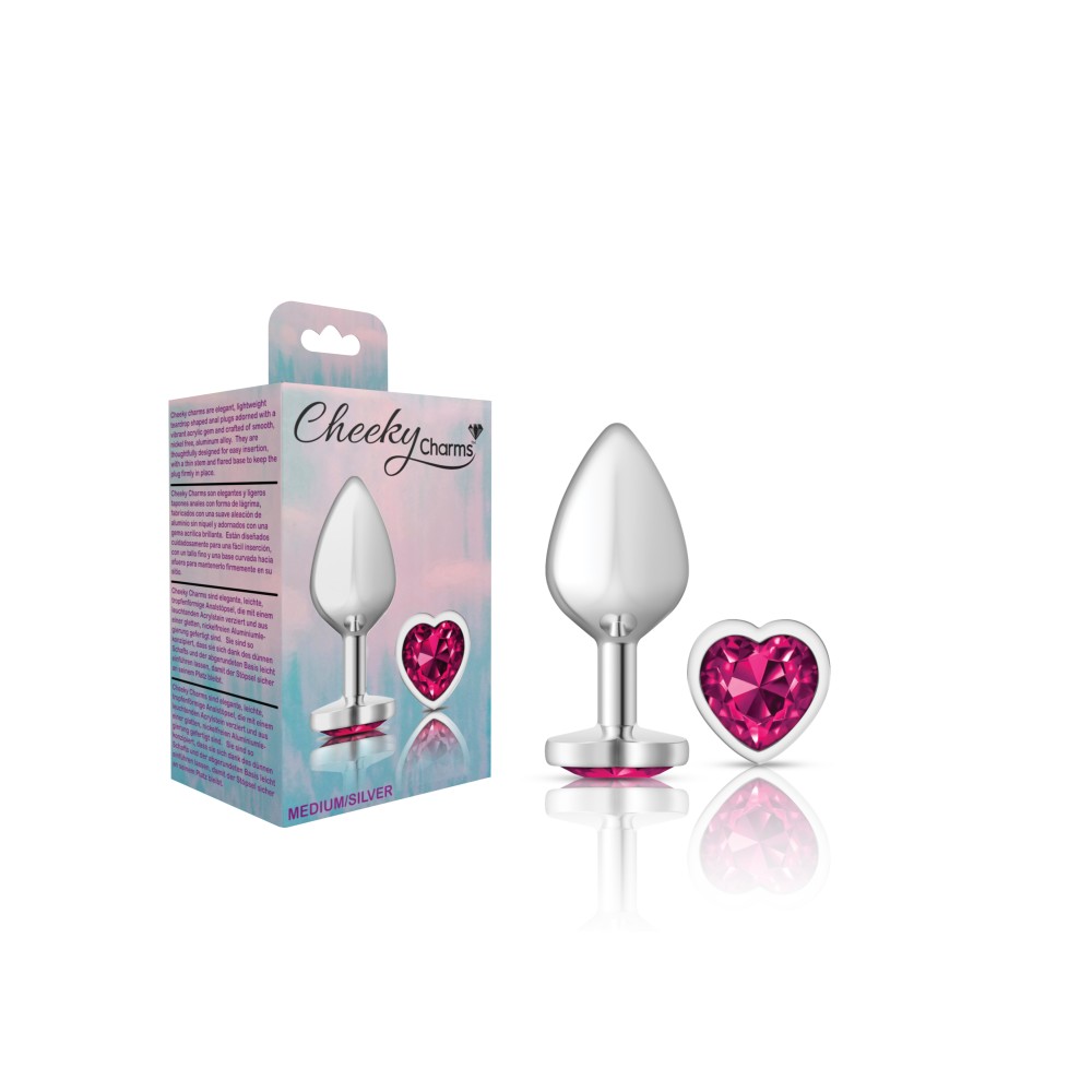 Bright Pink Heart Gem Silver Metal Plug - Md
