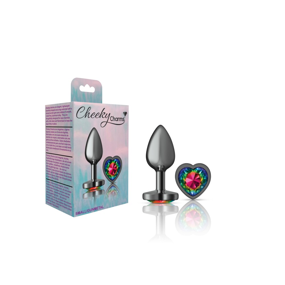 Rainbow Heart Gem Gunmetal Metal Plug - Sm