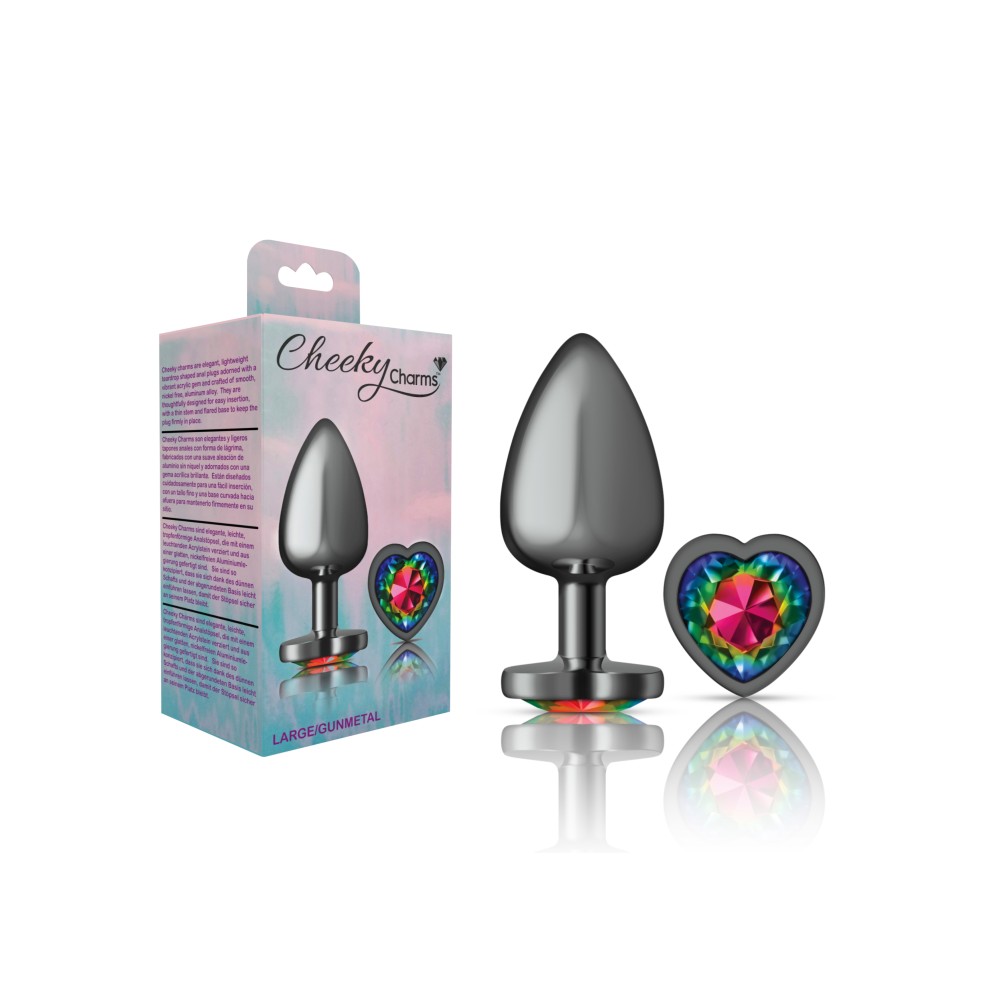 Rainbow Heart Gem Gunmetal Metal Plug - Lg