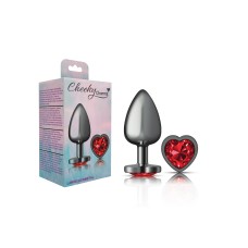 Deep Red Heart Gem Gunmetal Metal Plug - Lg Deep Red Heart Gem Gunmetal Metal Plug - Lg