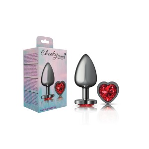 Deep Red Heart Gem Gunmetal Metal Plug - Lg