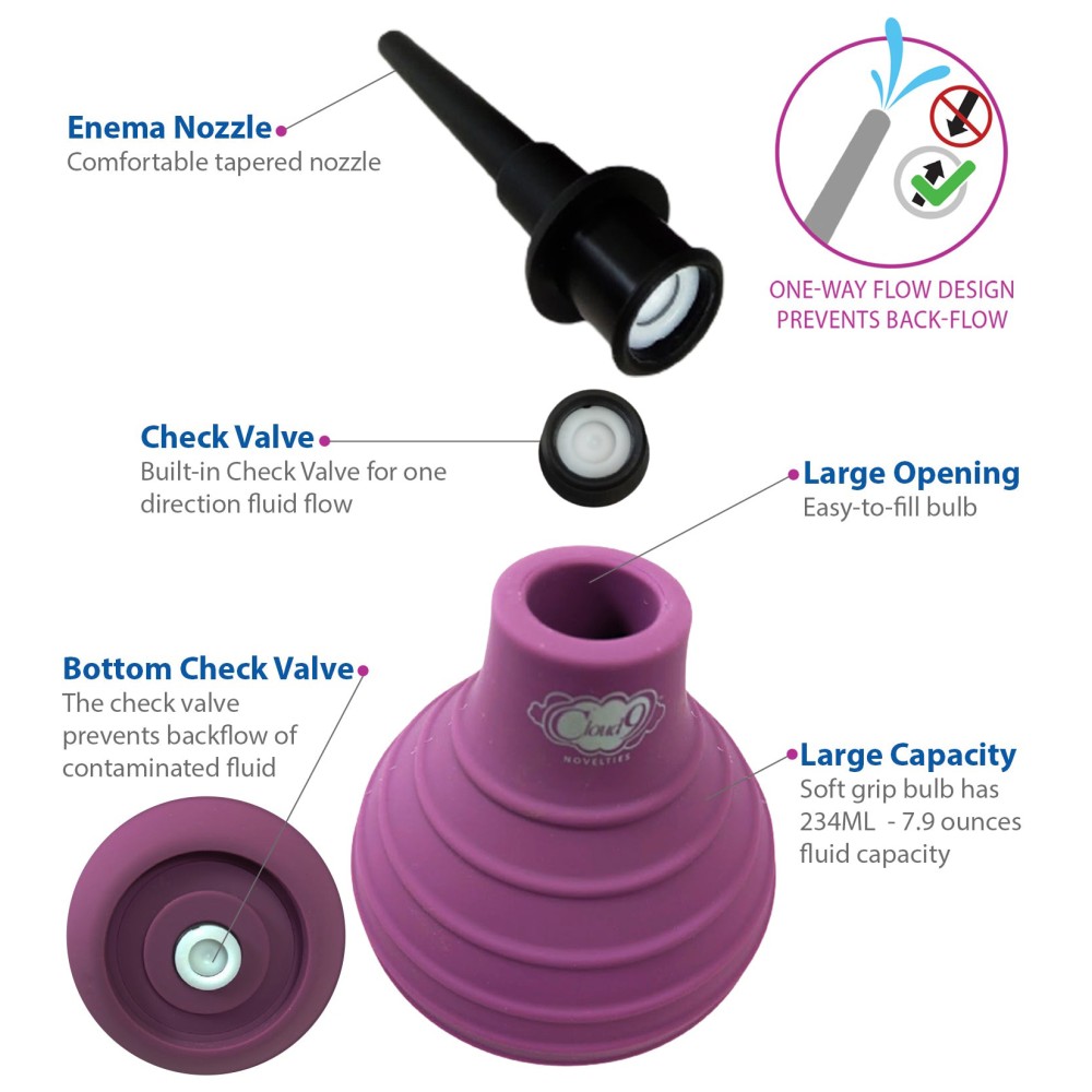 Health and Wellness Deluxe Enema Douche Non- Backflow One-Way Valve - 7.9 Fl. Oz. - Plum