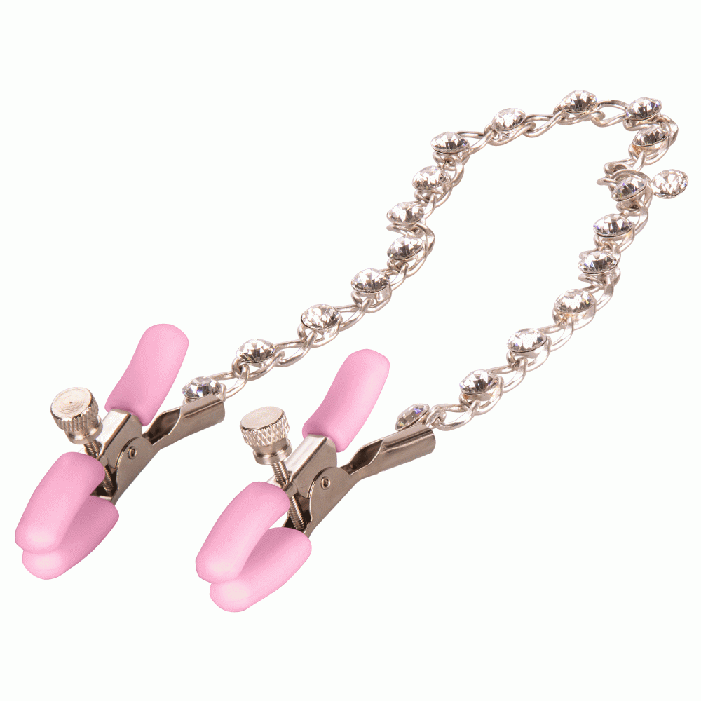 Nipple Play Crystal Chain Nipple Clamps - Pink