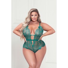 Eyelash Lace Teddy With Satin Ribbon Bow - Queen  Size - Green