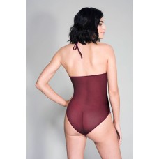 High Neck Scalloped Trim Lace Teddy With Sheer Back - One Size - Burgundy High Neck Scalloped Trim Lace Teddy With Sheer Back - One Size - Burgundy
