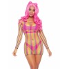 Rainbow Fishnet Long Sleeved Mini Dress - One Size - Rainbow