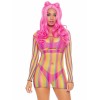 Rainbow Fishnet Long Sleeved Mini Dress - One Size - Rainbow