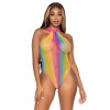 Rainbow Striped Halter Bodysuit With Snap Crotch - One Size - Multicolor