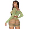2 Pc Zig Zag Net Crop Top and Mini Dress - One Size - Green