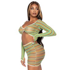 2 Pc Zig Zag Net Crop Top and Mini Dress - One Size - Green 2 Pc Zig Zag Net Crop Top and Mini Dress - One Size - Green