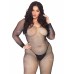 Crystalized Seamless Fishnet Long Sleeved Bodystocking - 1x/2x - Black
