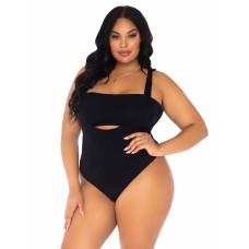 2 Pc Bandeau and Suspender Bodysuit - 1x/2x -  Black