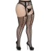 Faux Lace Up Dual Net Backseam Stockings With Attached Garter Belt - 1x/2x - Black Faux Lace Up Dual Net Backseam Stockings With Attached Garter Belt - 1x/2x - Black