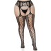 Faux Lace Up Dual Net Backseam Stockings With Attached Garter Belt - 1x/2x - Black Faux Lace Up Dual Net Backseam Stockings With Attached Garter Belt - 1x/2x - Black