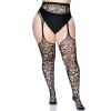 Scroll Lace Stocking With Attached Garter Belt - 1x/2x - Black Scroll Lace Stocking With Attached Garter Belt - 1x/2x - Black