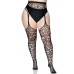 Scroll Lace Stocking With Attached Garter Belt - 1x/2x - Black