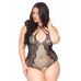 Net Lace Crotchless Teddy With Multi Strap Wrap -  1x/2x - Black