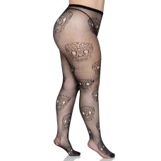Lace Skulls Fishnet Tights - 1x/2x - Black