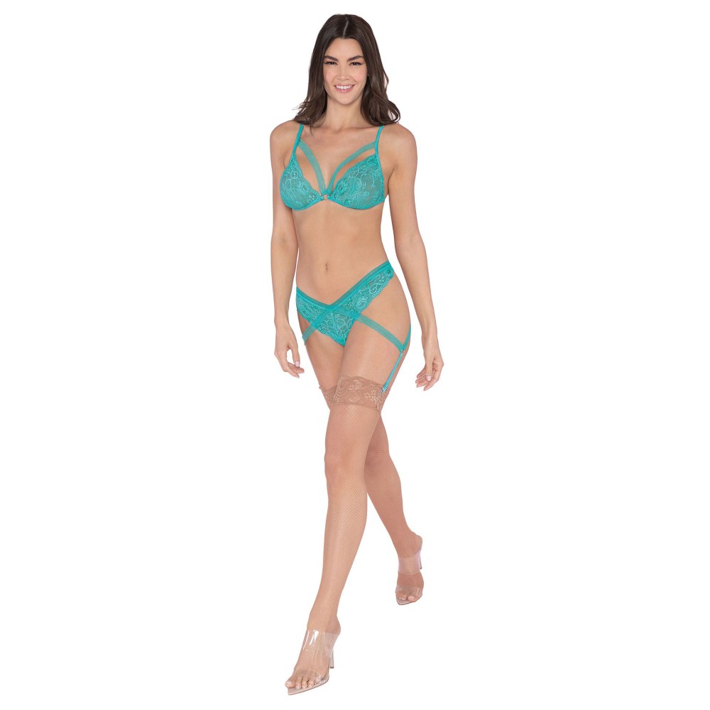 Bralette, Garter Panty - One Size - Ocean