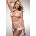 3 Pc Dreamy Laced Skirt and Open Front Bra Set - One Size - Bubblegum Pink