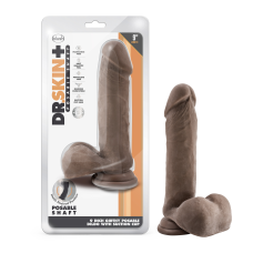 Dr. Skin Plus - 9 Inch Thick Posable Dildo With Balls - Chocolate Dr. Skin Plus - 9 Inch Thick Posable Dildo With Balls - Chocolate