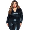 Lame Zipper Front Catsuit - 1x/2x - Black
