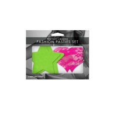 Fashion Pasties Set - Neon Green Solid Star and Neon Pink Lace Heart